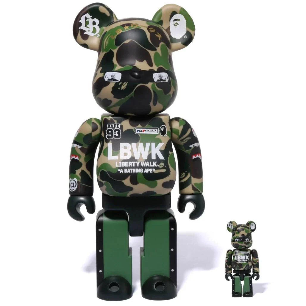 400% + 100% Bearbrick sæt - LBWK x BAPE (Green Camo)