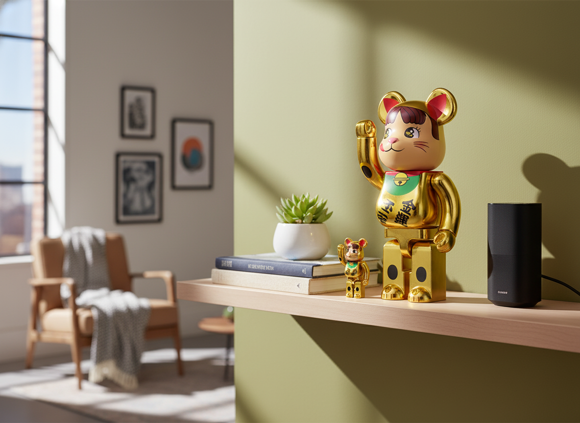 100% & 400% Bearbrick - Lucky Cat Peko-Chan (Double oval coin Gold plated)