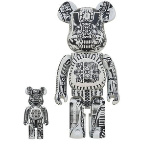 400% & 100% Bearbrick set - H.R. Giger (White Chrome)